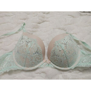 Women's Victoria's Secret Dream Angels 34C Mint Green/Nude Swarovski Push-Up Bra